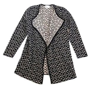 Andrea Jovine Women's Black Cream Long Sleeve Nylon Blend Open Cardigan Duster L